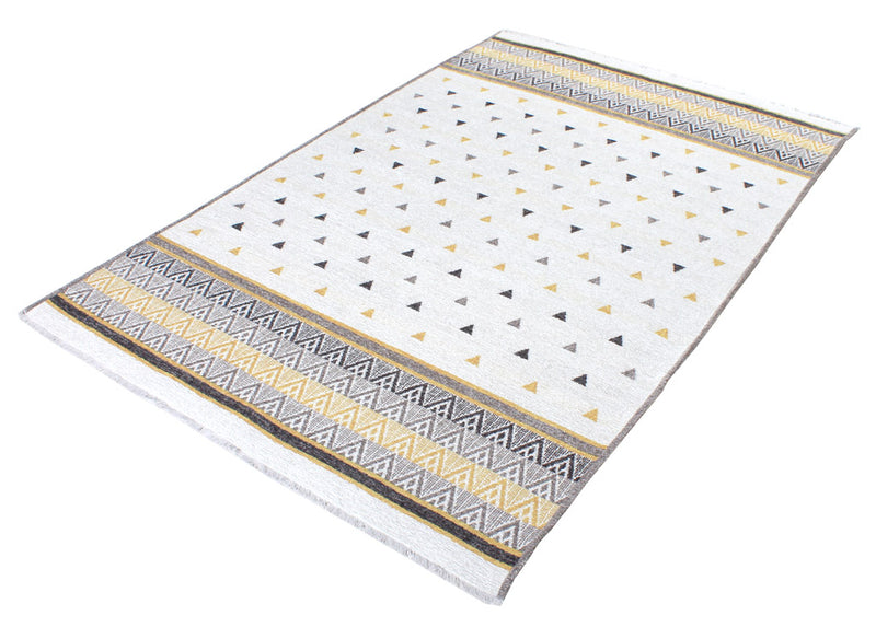 Washable Pyramid Patterned Rug in Yellow and Grey Color