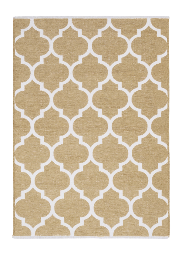 White, yellow, geometric patterned, machine washable rug