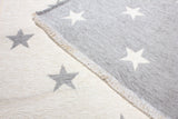 White, gray, star patterned, machine washable rug for kids