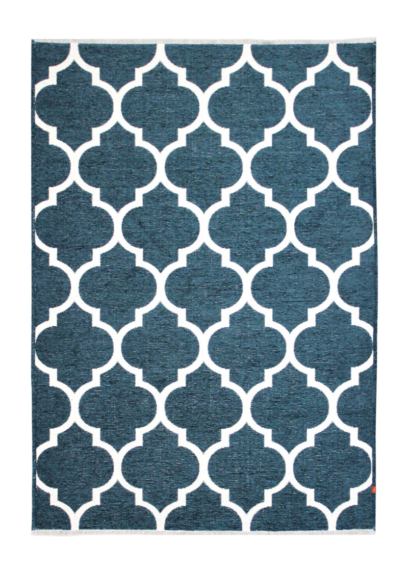 Teal, green, geometric patterned, machine washable rug