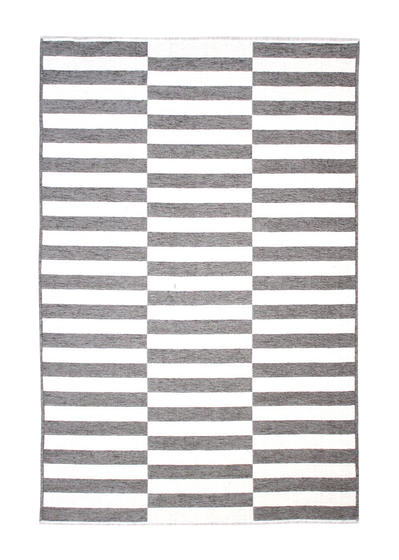 Gray, white, striped, machine washable rug