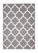 Gray, white, geometric patterned, machine washable rug