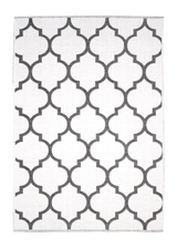White, gray, geometric patterned, machine washable rug