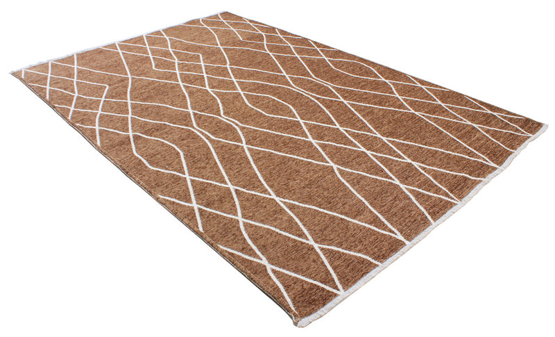 Brown, geometric patterned, machine washable rug