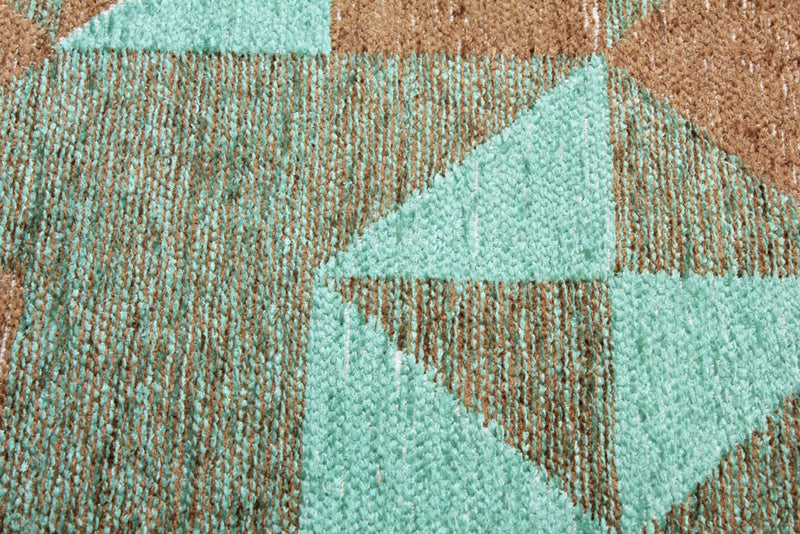 Brown, green, white, geometric patterned, machine washable rug