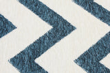 Blue, white, geometric patterned, machine washable rug