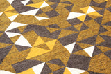 Yellow, gray, brown, geometric patterned, machine washable rug