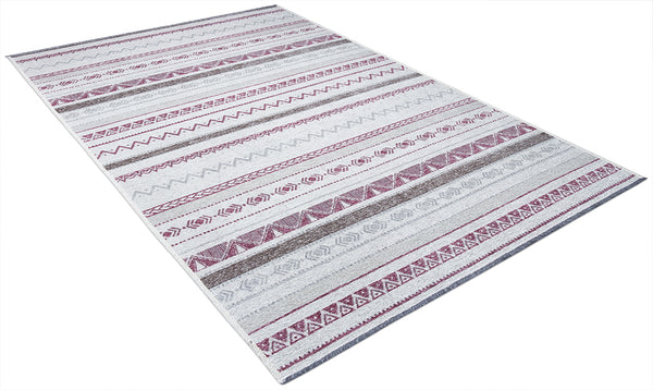 Washable Ethnic Patterned Rug in Purple and Grey Color