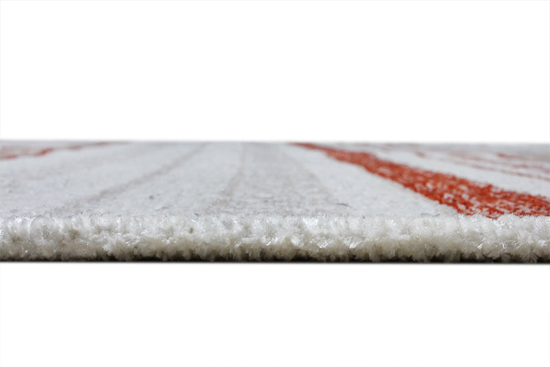 Washable Ethnic Patterned Rug in Orange and White Color