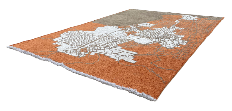  Brown, orange, Los Angeles map design, machine washable rug