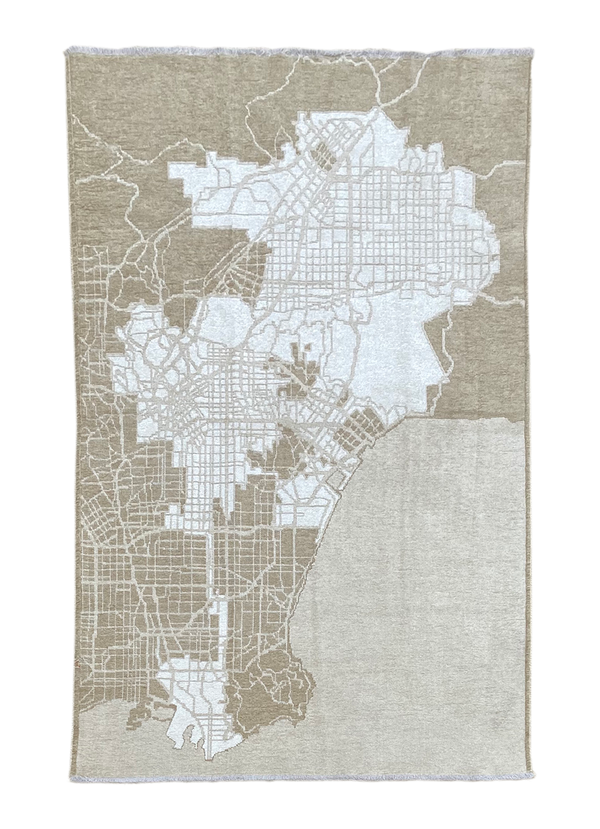 Beige, Los Angeles map design, machine washable rug