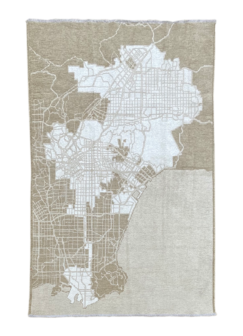 Beige, Los Angeles map design, machine washable rug