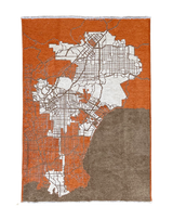 Brown, orange, Los Angeles map design, machine washable rug