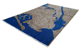 Blue, brown, New York map design, machine washable rug