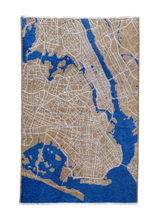Blue, brown, New York map design, machine washable rug