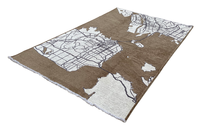 Brown, white, San Francisco map design, machine washable rug