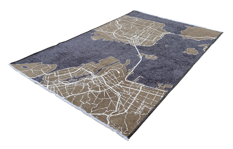 Brown, gray, San Francisco map design, machine washable rug