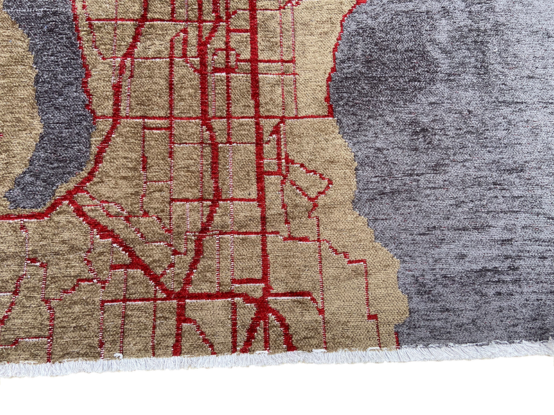 Brown, gray, Seattle map design, machine washable rug