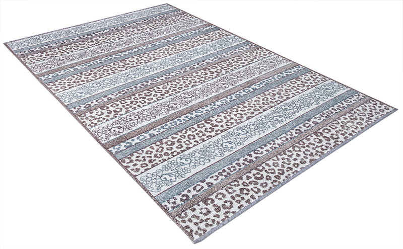 Washable Leopard Patterned Rug in Blue and Grey Color